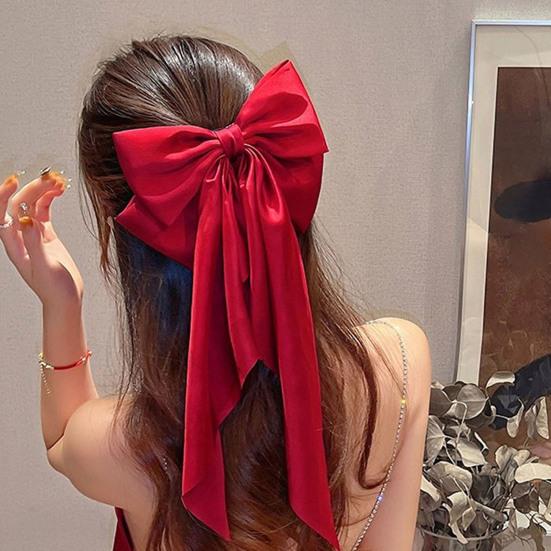Нескользящий Плотный Элегантный Изысканный Пружинный Зажим Китайский Стиль Большой Бант Лента Декор Пружинная Заколка Аксессуары для Волос
