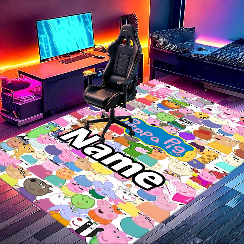 Custom Name Personalized Peppa Pig Print Carpet, Versatile Home Decor Rug, for Playroom, Apartment, Balcony, Entryway, Hallway Gift