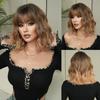 Synthetic Short Wavy Brown Wigs with Bangs Women Layered Red Blond Hair Daily Party Costume Heat Resistant Fibre