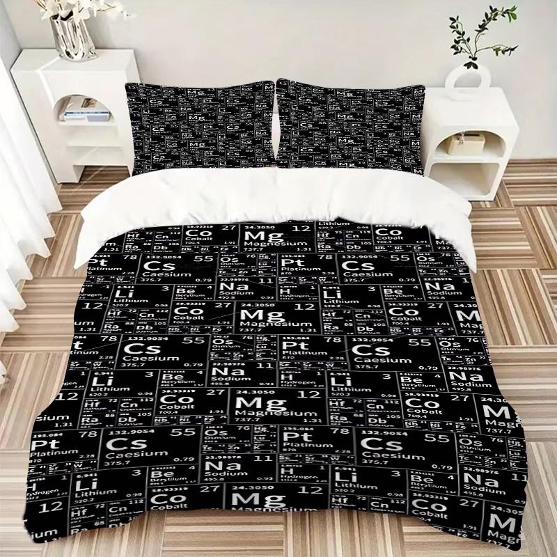 3pcs Anime Cartoon Design Periodic Table Elements Comforter Set with Two Pillowcases (No Core), Home Decor, Festival Gift, Polyester Fabric