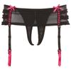 Rene Rofe - Mesh Skirted Garter Belt with Open Crotch - Red/Black S/M