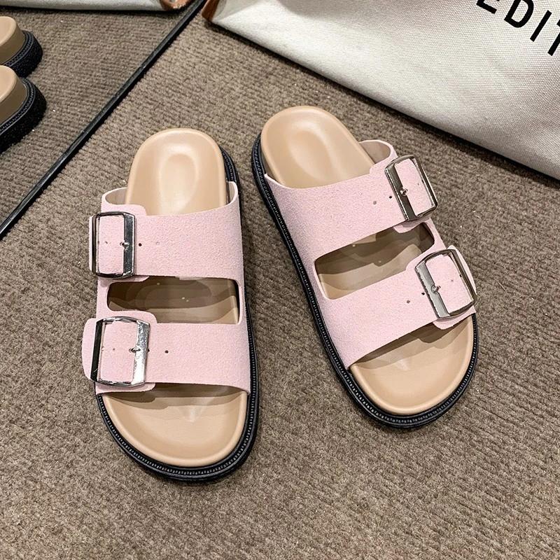 Сандалии женские с двойной пряжкой регулируемые полозья поддержка свода стопы модные летние прогулочные тапочки с открытым носком