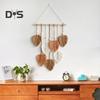 Wall Decor Large Boho Macrame Handmade Yarn Woven Wall Art Leaf Tapestry Wall Hanging with Faux Feathers for Home Decor