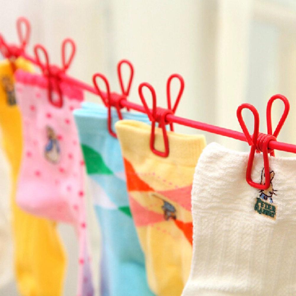 Drying Portable Clothes with Clips 12 Clothes Elastic Hanger Line Windproof