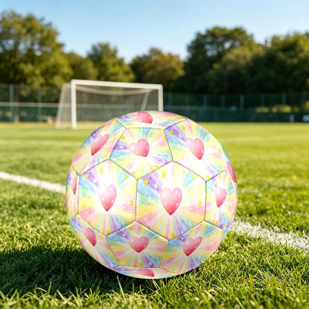1pc Rainbow Heart Sparkle Theme Soccer Ball Football, Size 5, Lightweight PVC, Outdoor Training Soccer Ball,Gift j61432