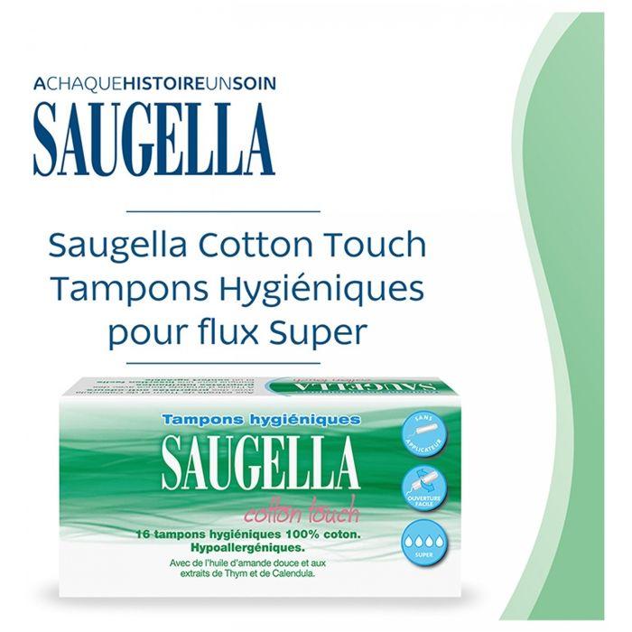 Tampons hygiéniques - SAUGELLA - Cotton Touch Super - Hypoallergénique - 16 unités - Sans applicateur
