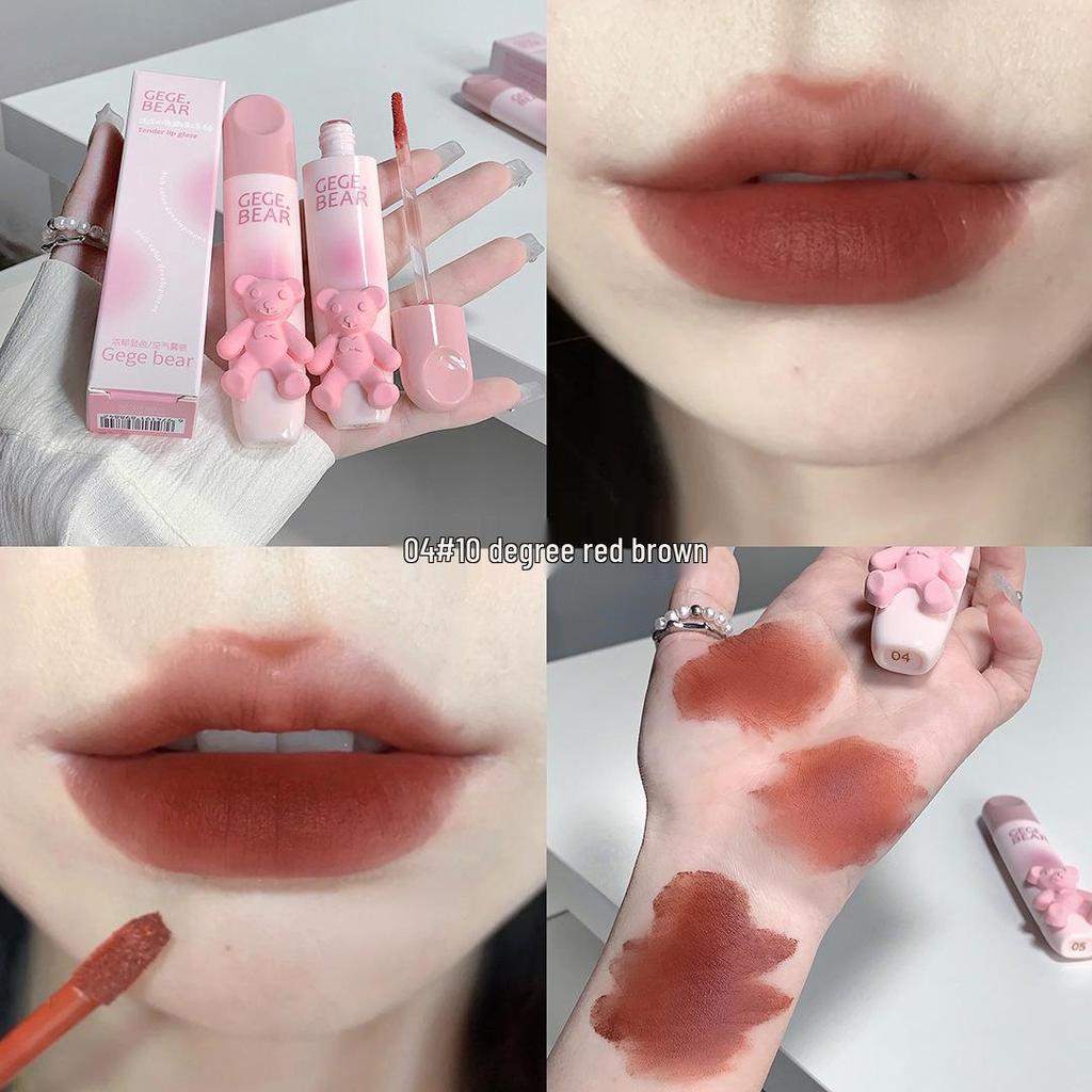 Gogo Bear Matte Lip Glaze – Soft Mist, Tender Color, No Makeup Look, Perfect for Student Parties
