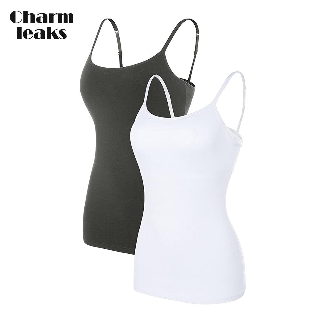 Charmleaks, женская хлопковая майка, женское нижнее белье, одежда для сна, трусы, бюстгальтер-полка, однотонная базовая майка, комплект из 2 шт.