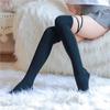 Japanese Style Women Lolita Thigh High Socks Harajuku Gothic Criss Cross Lace-Up Bandage Student Over Knee Stockings