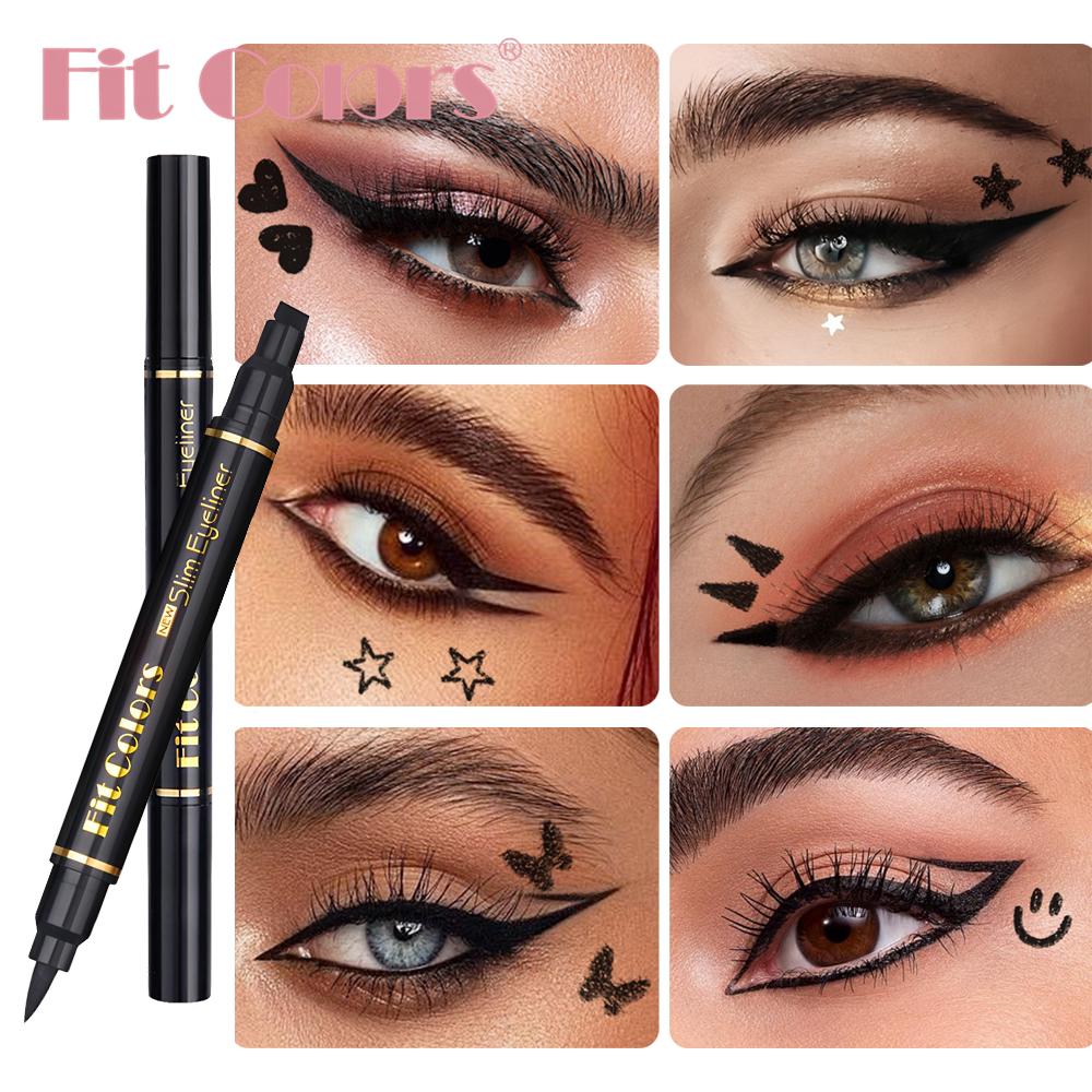 Fit Colors Двусторонний штамп-подводка для глаз и жидкая подводка-ручка Водонепроницаемая, устойчивая к поту, не размазывающаяся Штамп для стрелок Черный инструмент для макияжа глаз для женщин