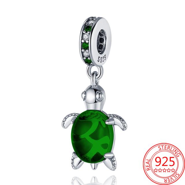 Fine 925 Sterling Silver Green Murano Glass Turtle Fit Fashion Bracelet Silver Jewelry Gift