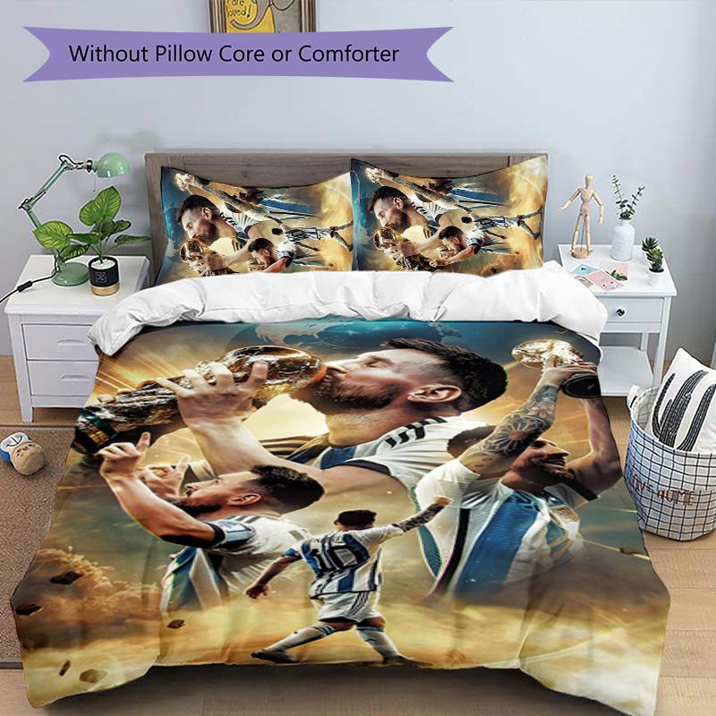 Great Soccer Player 10 3pcs Bedding Set Duvet Cover Closure Includes 1 Duvet Cover & 2 Pillowcases for All Seasons Bedroom Home Dorm Decor