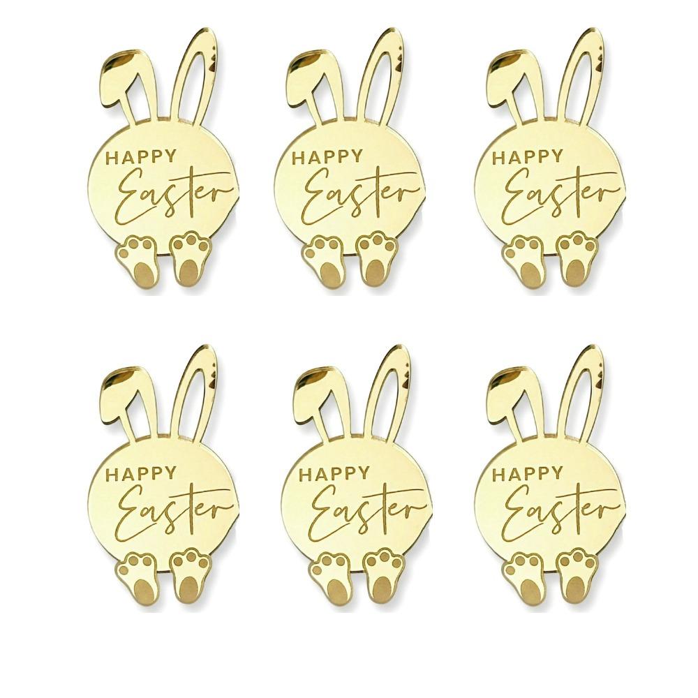 6pcs Cartoon Rabbit Cake Toppers Happy Easter Acrylic Bunny Pattern Tags Mirror Finish Easter Bunny Ornament Gift Tags