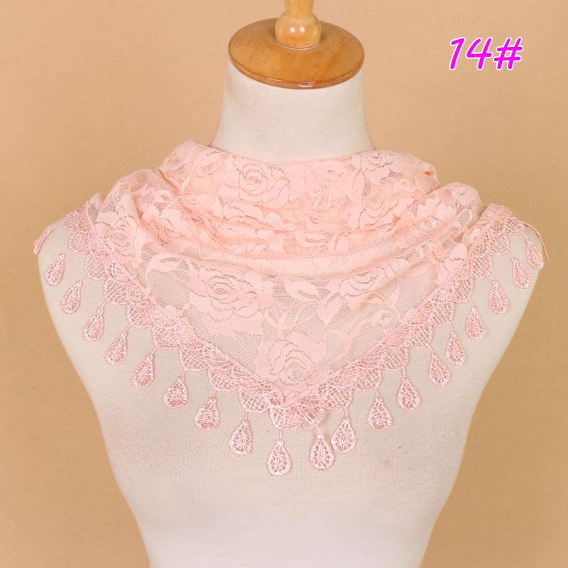 New Women Lace Monochrome Korean Triangle Scarves 140x48cm Fashionable Hollow Out Shawl Solid Rose Triangle Scarf