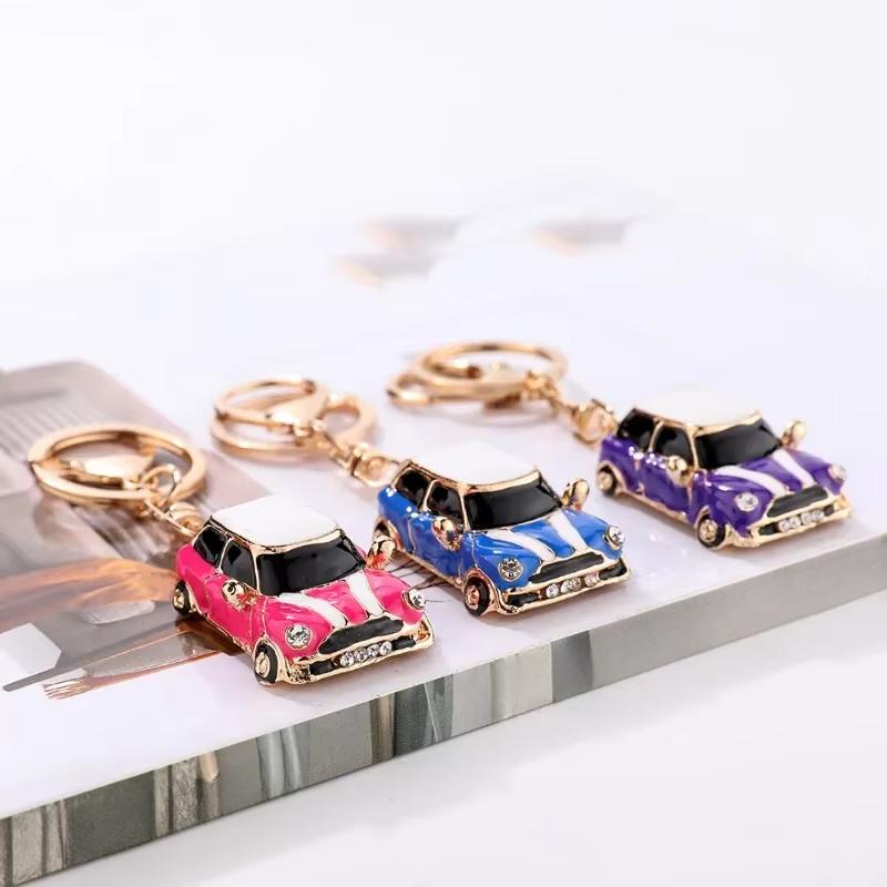 Cartoon Mini Car Keychain Rhinestone Car Model Metal Key Ring Decorative Pendant Accessories for MINI Cooper S JCW R50