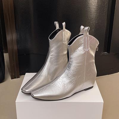 Ботильоны на танкетке Осень Новые Квадратный носок Комбинированные Задняя молния Мягкая подошва Противоскользящие Износостойкие Короткие ботинки