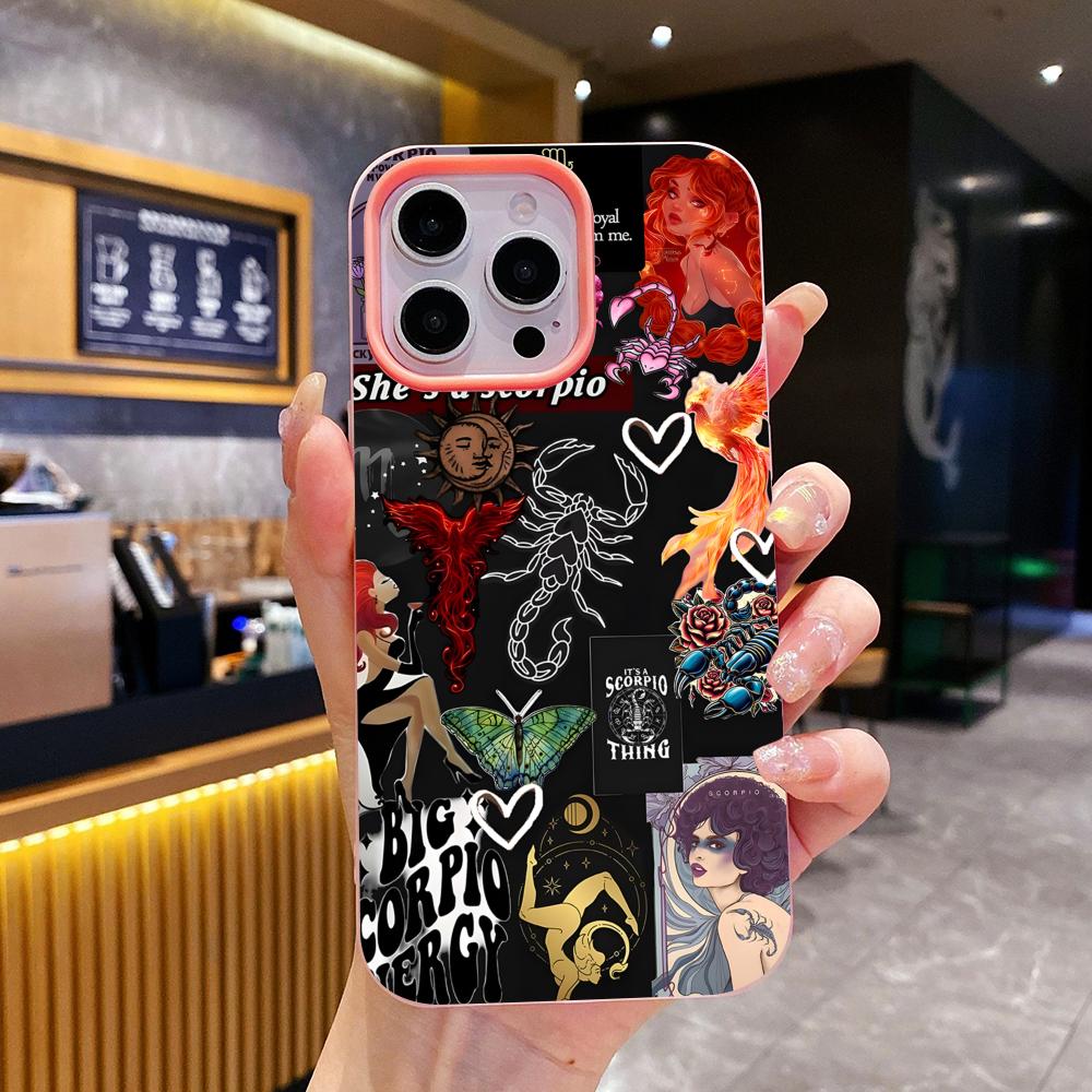 Чехол для телефона со знаком зодиака Скорпион для iPhone 17 16 15 14 13 12 11 Air Pro Max Plus Розовый чехол-желе двойной слой