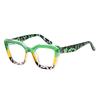 Reading Blue Light Filter Glasses Elegant Green Leopard Women'S Eyeglasses Presbyopia Magnifier Eyewear Square Thick Frames