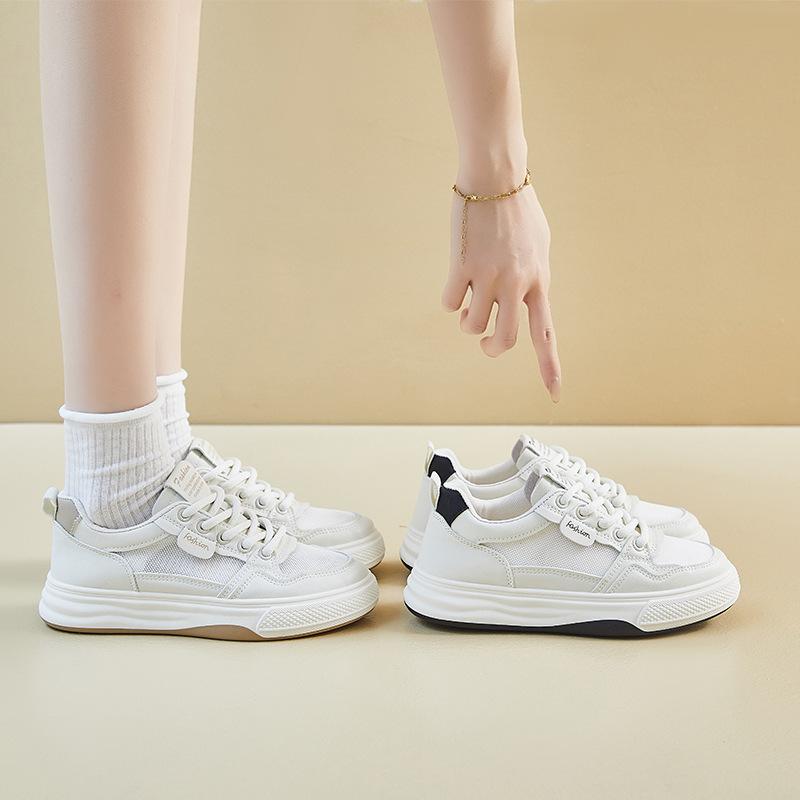 New Summer White Shoes for Female Students' Thick Sole Elevated Mesh Breathable Casual Shoes