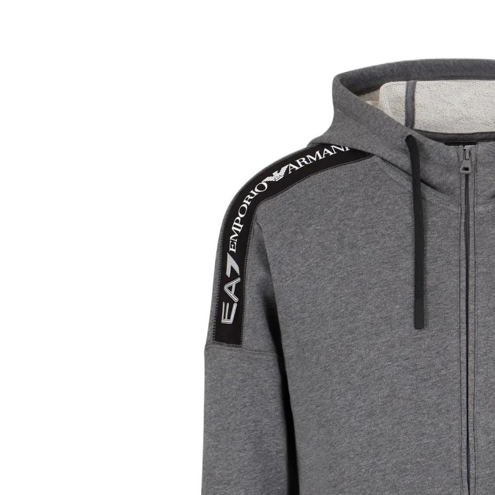 Emporio Armani Мужская толстовка с капюшоном и молнией EA7 с логотипом на ленте, длинный рукав, темно-серая 6DPM12-PJOGZ-3925