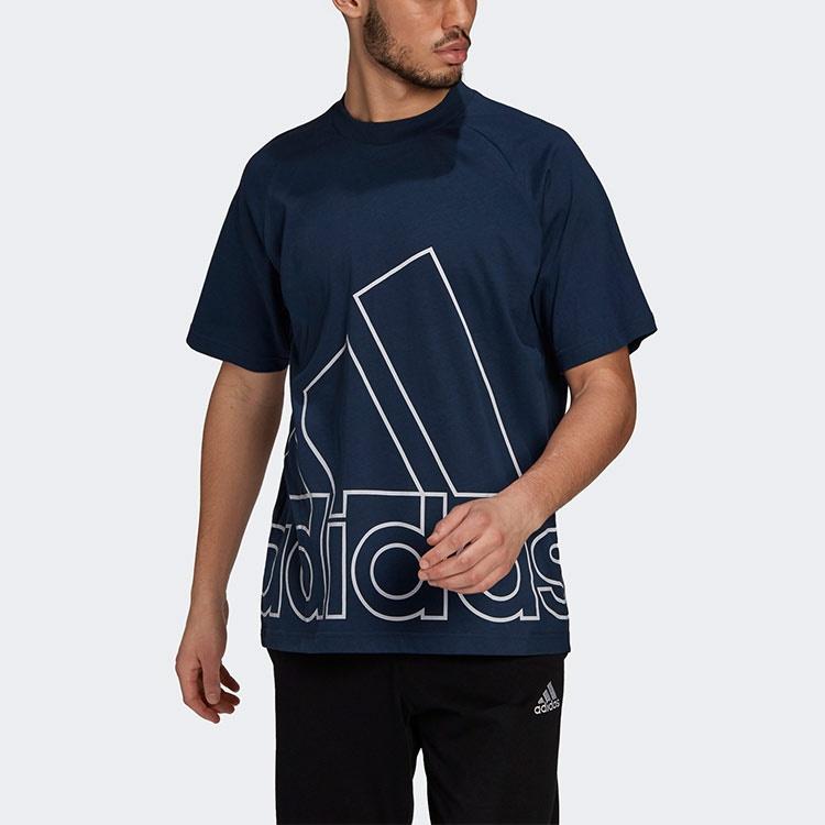 adidas U Big Logo T Printing Sports Round Neck Short Sleeve Navy Blue Men's GU4292
