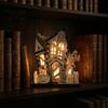 Погружающая световая рождественская фигурка, 3D-фигурка дома с привидениями из Хэллоуинской деревни, жуткий светящийся деревянный орнамент-замок, праздничное оформление интерьера
