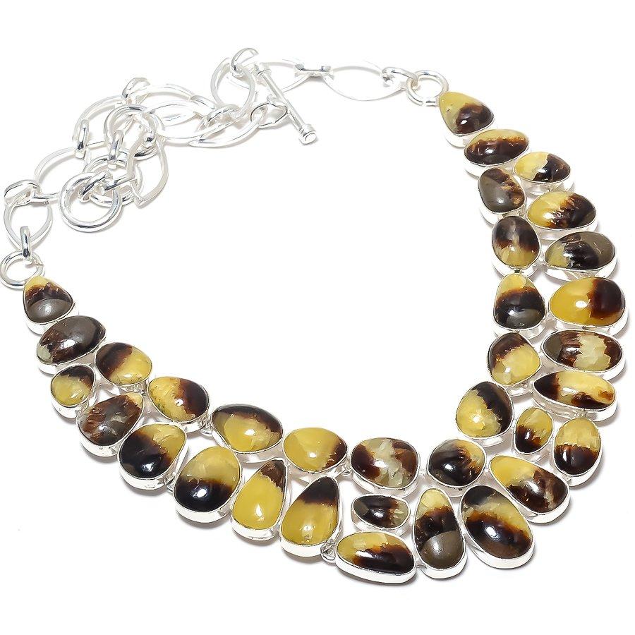 Септария Драгоценный камень Ручной работы Серебро 925 пробы Ювелирное ожерелье 18" JCN484-79