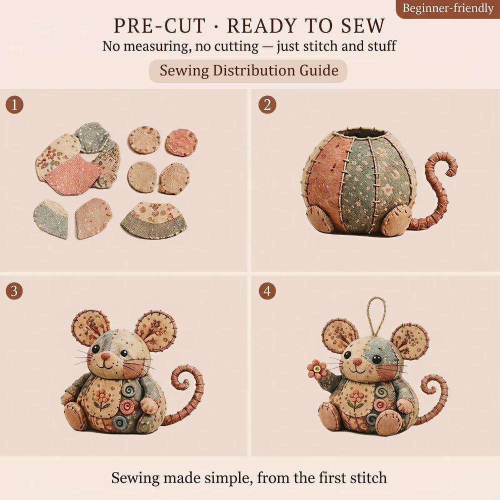 Pre-cut Fabric Handmade Patchwork Mouse Kit with Guidance Patchwork Mouse Pendant Adults