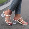 Lady British Style White Studded  High Heels Slides Front Open Toe Shoes with Sewing Wide Fit 32-45  Microfiber Leather
