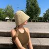 Женская складная соломенная шляпа-ведро в корейском стиле: Дышащая, Повседневная, С короткими полями, Ажурный дизайн для лета