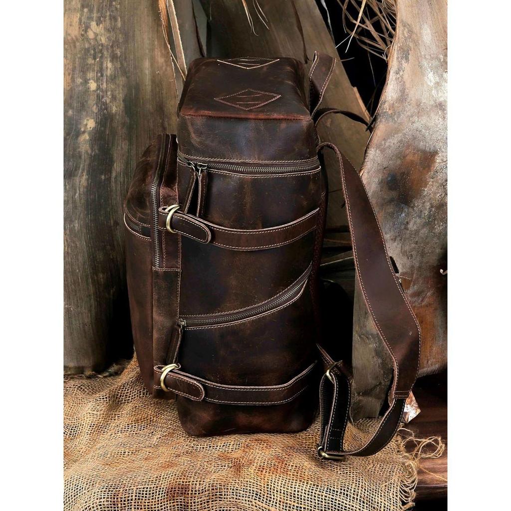 Leather Backpack For Women Men Genuine Leather Laptop Backpack Vintage Large Capacity Business Retro Daypack