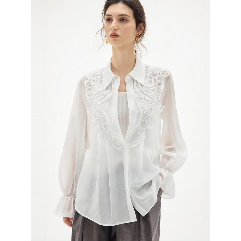 ELLE Women's Textured Lace Long Sleeve Blouse