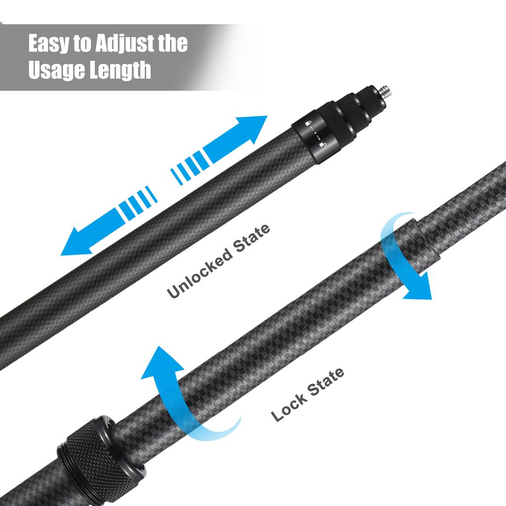 Portable Selfie Stick Carbon Fiber Stand Camera Bracket 1 4 Inch Screw Mount 36cm 150cm 14.2in 59in Adjustable Length