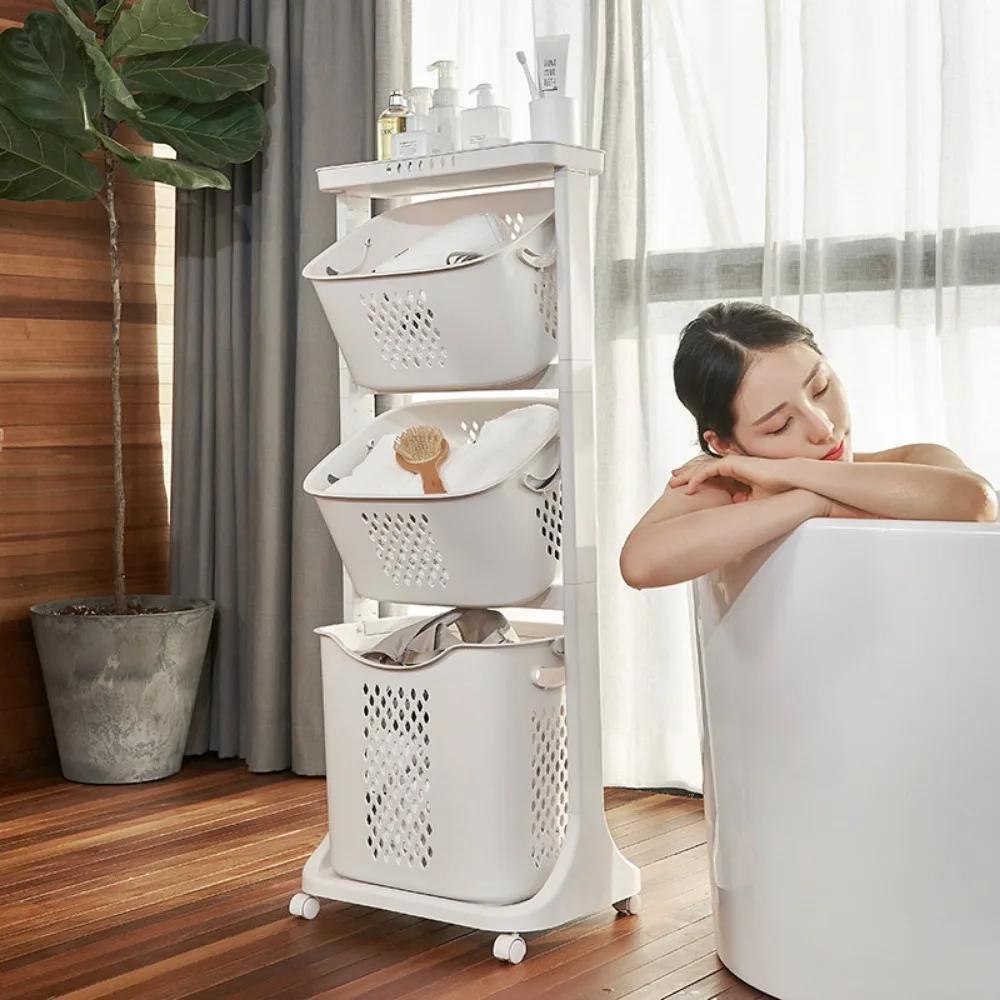Multi-Layer Laundry Basket Household Bathroom Storting Dirty Clothes Storage Baskets with Wheels Kitchen Simplicity Storage Rack