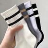 Men's Versatile Mid-Calf Socks - Solid Color Double Stripe, Odor-Resistant, Sweat-Absorbent, Casual Sports Style for Autumn & Winter