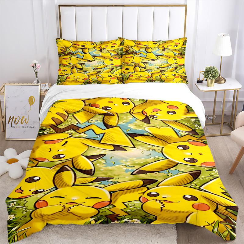 3pcs Pikachu Duvet Cover Set,  Includes 1 Duvet Cover and 1/2 Pillowcases (No Insert) yy251104227