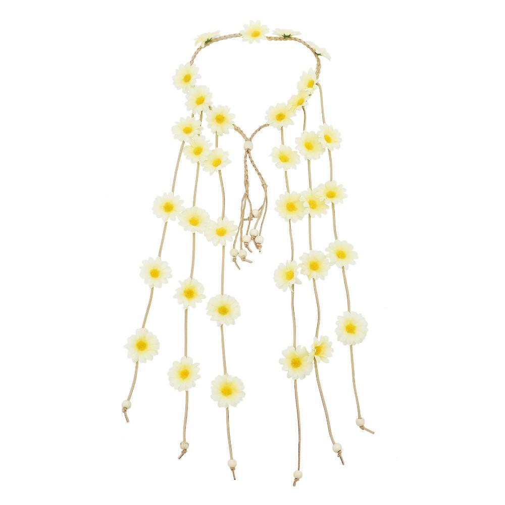 Цветочная повязка на голову для девочки, головной убор с кисточками из маргариток, повязка на голову в стиле бохо, цветочная бандана, аксессуары для волос для вечеринок для женщин