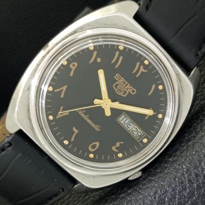 АВТОМАТИЧЕСКИЕ 7009A ВИНТАЖНЫЕ SEIKO 5 ЯПОНИЯ МУЖСКИЕ ЧАСЫ С АРАБСКИМ ЧЕРНЫМ ЦИФЕРБЛАТОМ a701617-5