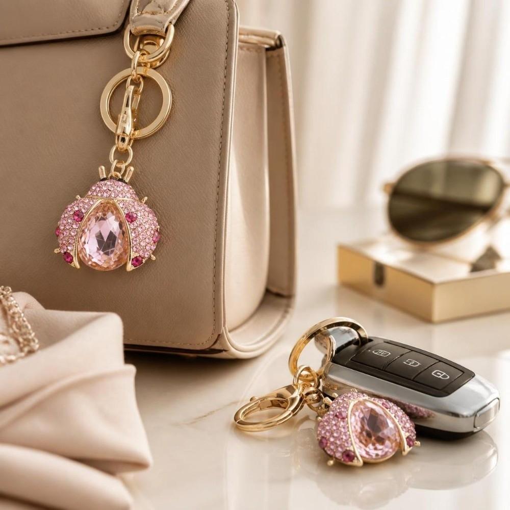 1pc Crystal Rhinestone spotted bug shaped Key Chain Purse Charm Handbag Decoration