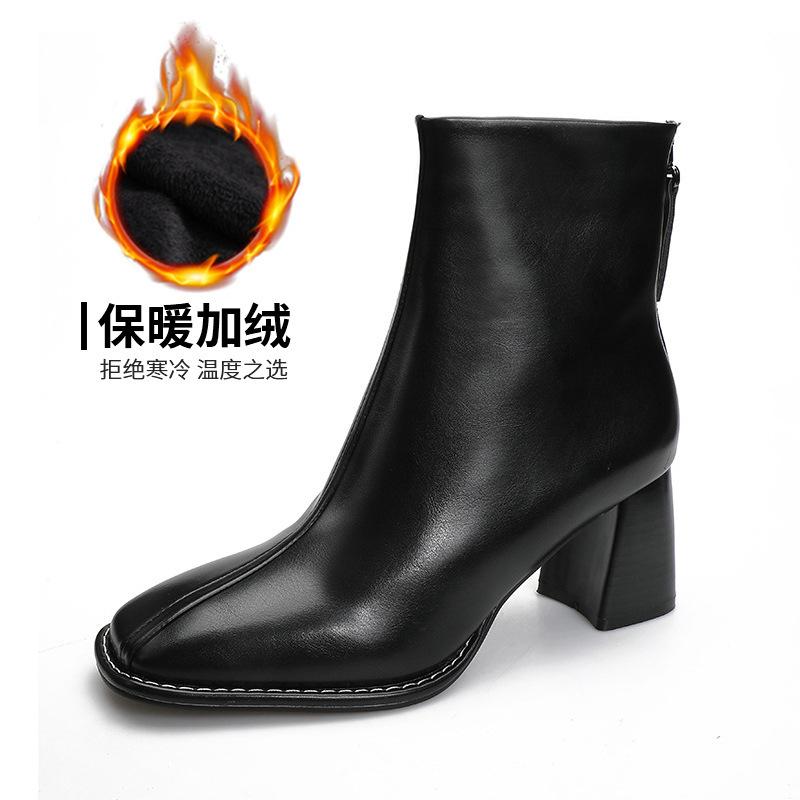 Осень и зима новые короткие ботильоны на высоком каблуке женские на заказ корейская версия ботинки на толстом каблуке детские на заказ квадратный носок задняя молния мартин женские