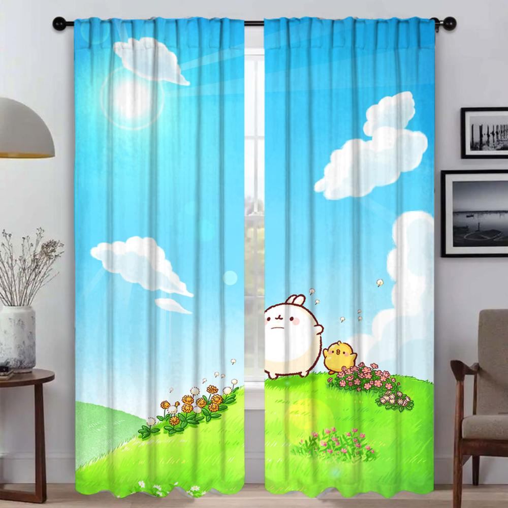 Kitchen Curtains 2 Pieces Molang Curtains for Living Room Curtain Shades Partition Halloween Decoration Tulle for Bedroom Camera