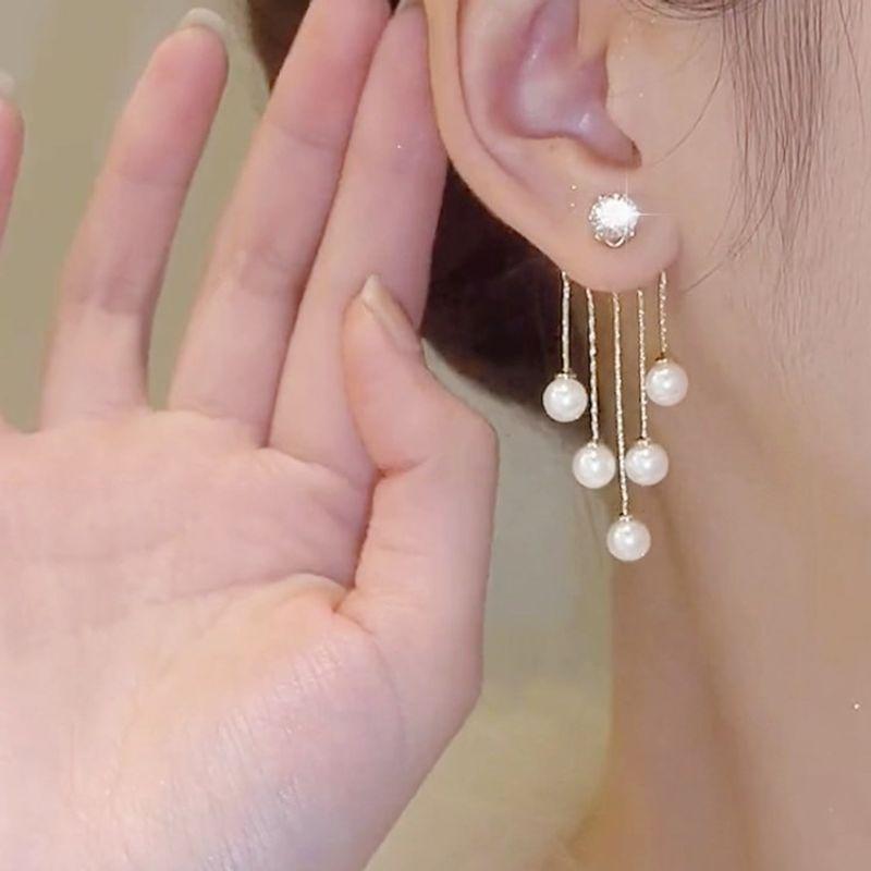 Красивые серьги-кисточки с жемчугом и цирконием, ювелирные изделия в корейском стиле, серьги-капли с кисточками