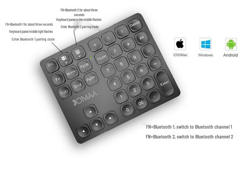 JOMAA Беспроводная перезаряжаемая цифровая клавиатура Dual Bluetooth для офиса и финансов