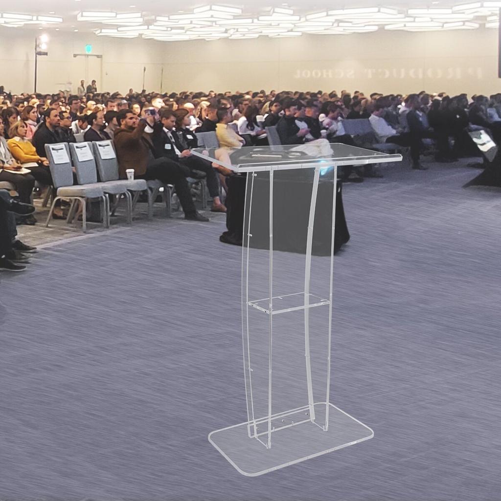 Acrylic Podium, 47" Tall, Clear Acrylic Podium Stand with Wide Reading Surface & Storage Shelf, Floor-standing Clear Pulpits Acrylic for Church Office