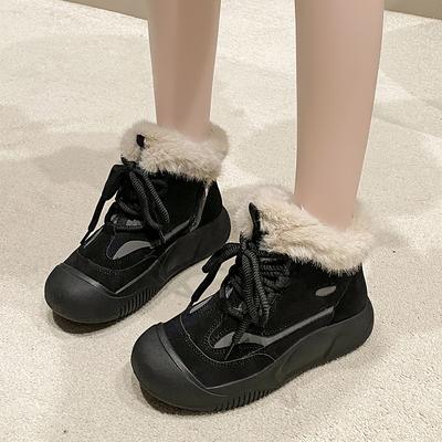 Женские плоские зимние ботинки, новые, с круглым носком, из замши, с передним ремешком, на толстой подошве, противоскользящие, износостойкие, короткие ботинки