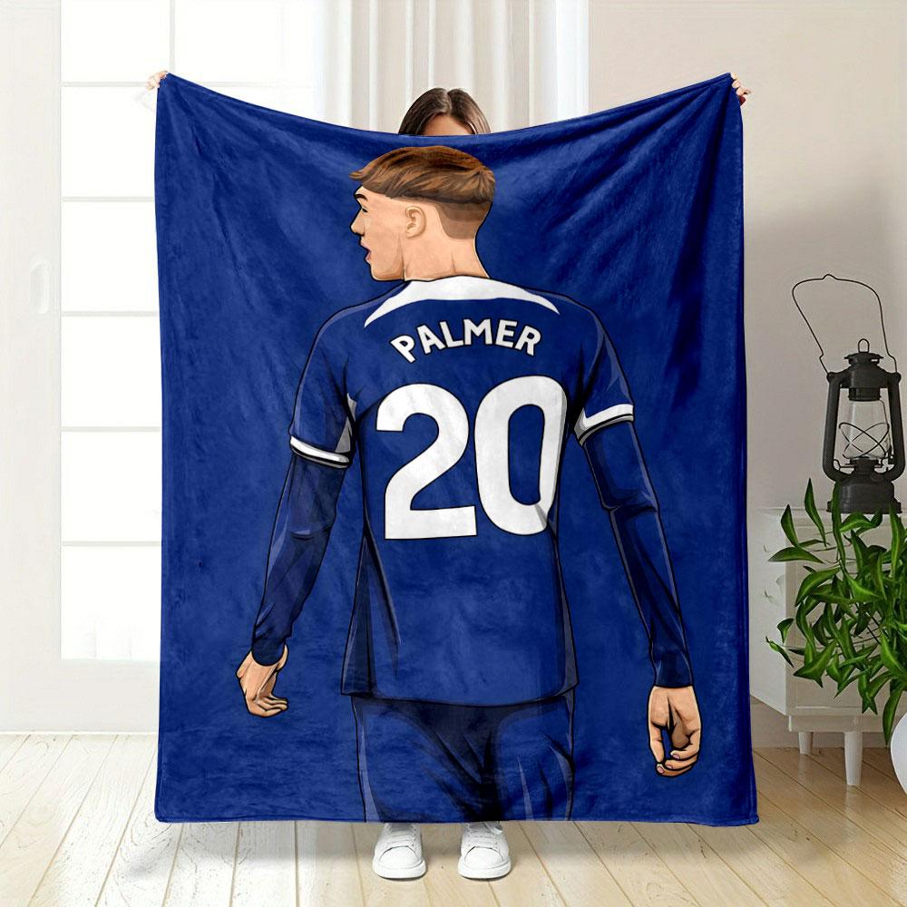 Blue jersey with "PALMER" and "20" written in bold white text. for all seasons blanket lunch break throw gift