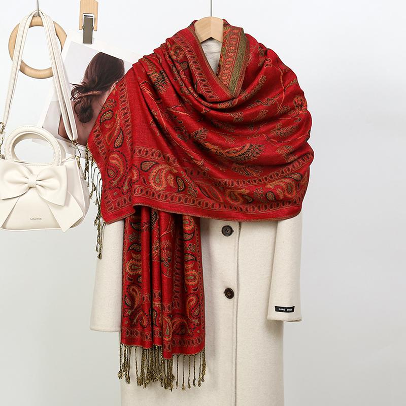 Bufanda Women's Jacquard Printed Scarf, EthnicTassel Travel Scarf, Long Silk Shawl, New Fashion, Winter.