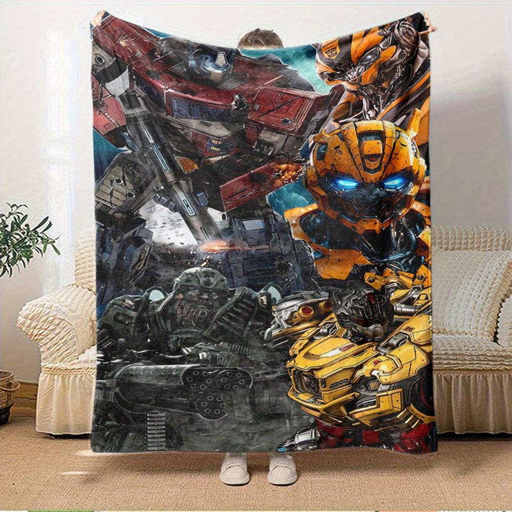 For Transformers,Bumblebee,Optimus Prime-Themed Flannel Blanket, Glam Style, Digital Print, All-Season Comfort, Tear-Resistant, Knitted Craf