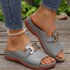 Buckle Slope and Open Toe Beach Slippers for Women, Fashionable Metal Buckle Fish Flat Sandals, Ladies' Sandals