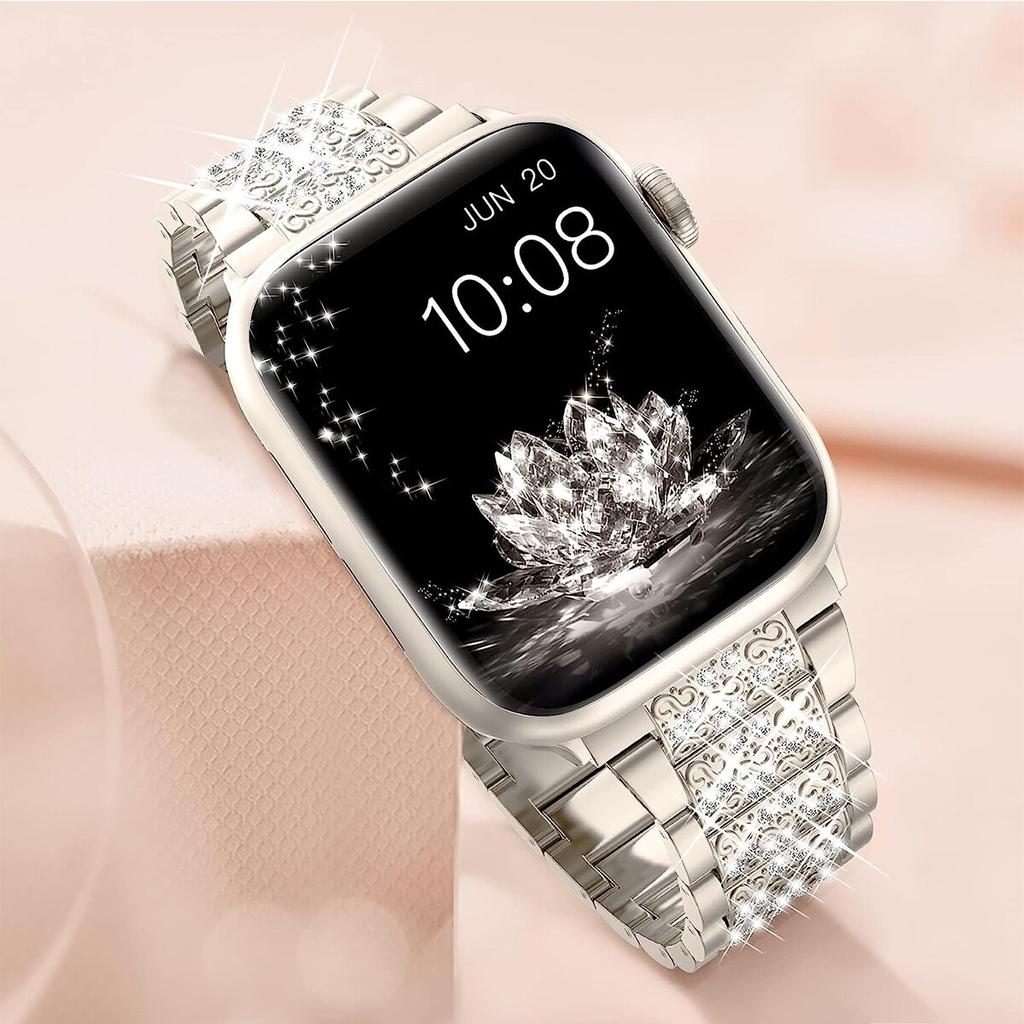 Классический сверкающий бриллиантовый ремешок для Apple Watch 40 мм 45 мм 44 мм 41 мм 42 мм 38 мм Металлический ремешок для IWatch Series 7 SE 6 5 4 Женский браслет